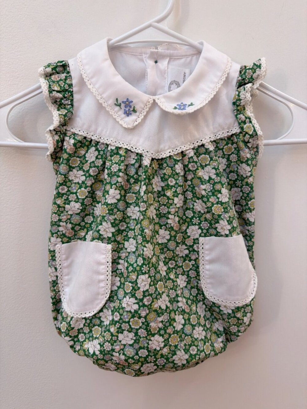 The Proper Peony Floral Baby Girl Romper 12 Months White Collar Embroidery